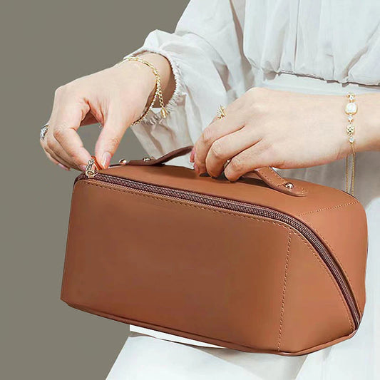 Large Travel Cosmetic Bag for Women Leather Makeup Organizer Female Toiletry Kit Bags