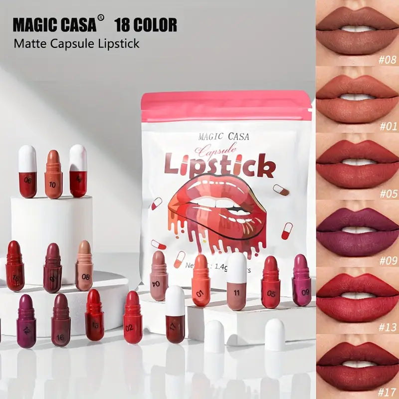 KS-One 18-Color Capsule Lipstick Set – Silky Smooth Matte Finish Mini Lipstick Pods (Travel Size & Portable)