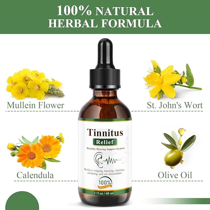 Tinnitus Relief Drops | 100% Herbal Ear Oil for Ringing & Buzzing | Helps Reduce Ear Discomfort & Roaring | Natural Hearing Support Formula | For Men & Women | 60 ml (1)