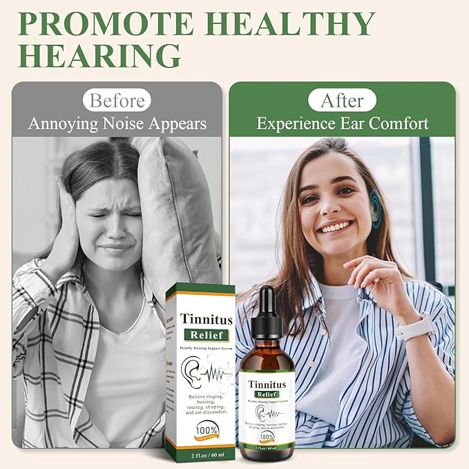 Tinnitus Relief Drops | 100% Herbal Ear Oil for Ringing & Buzzing | Helps Reduce Ear Discomfort & Roaring | Natural Hearing Support Formula | For Men & Women | 60 ml (1)