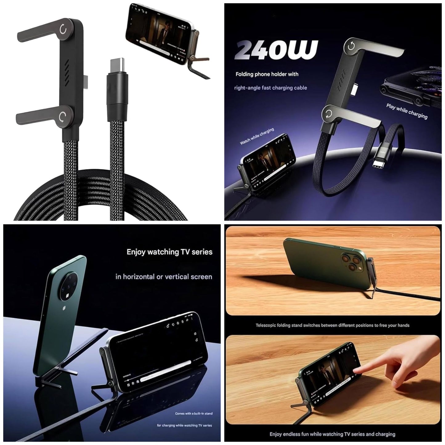 📱 2-in-1 Charger Cable with Phone Stand Super fast USB-C to USB-C charging cable ⚡ | Supports up to 240W fast charging 📏 Length: 1.5M