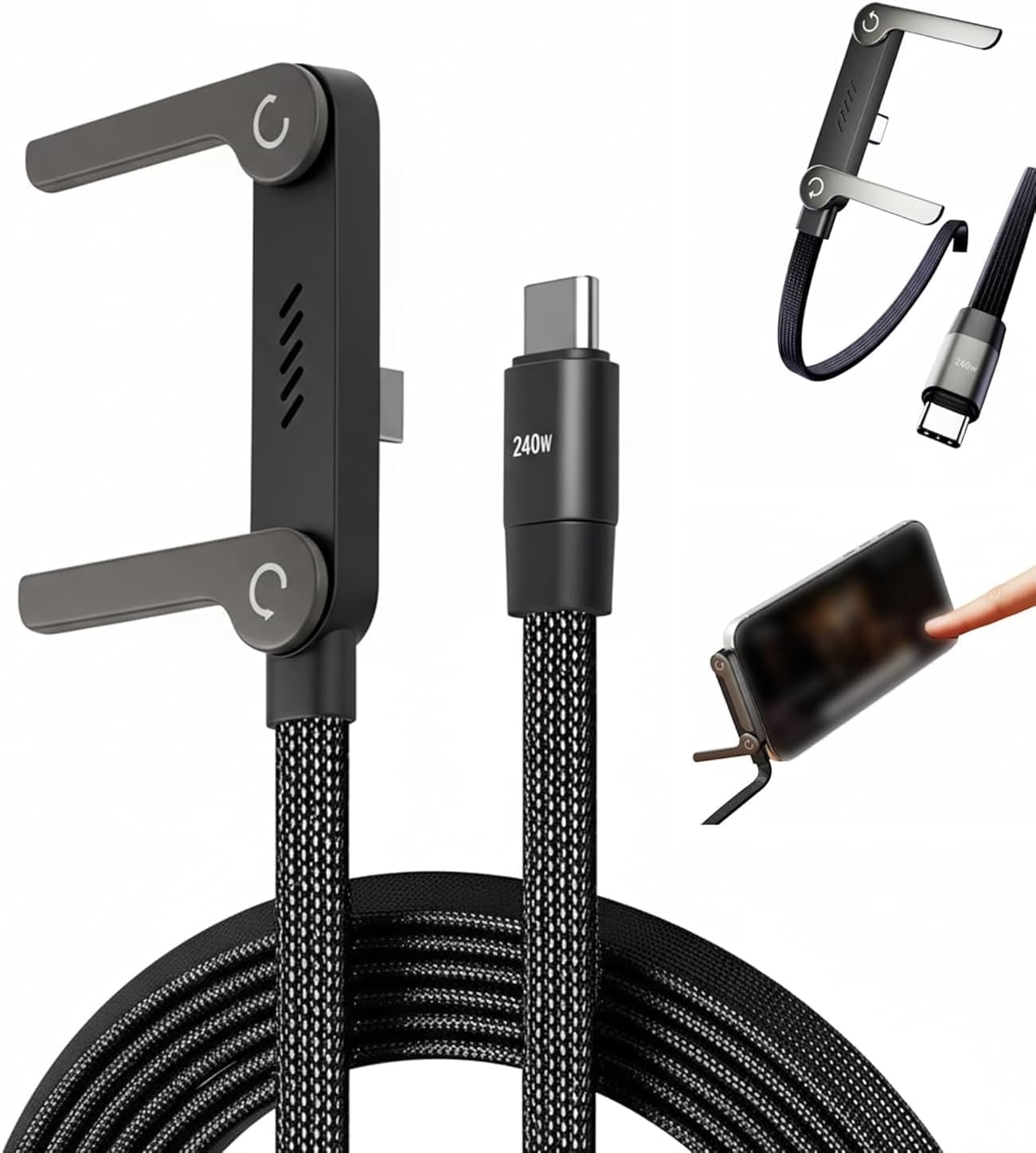 📱 2-in-1 Charger Cable with Phone Stand Super fast USB-C to USB-C charging cable ⚡ | Supports up to 240W fast charging 📏 Length: 1.5M